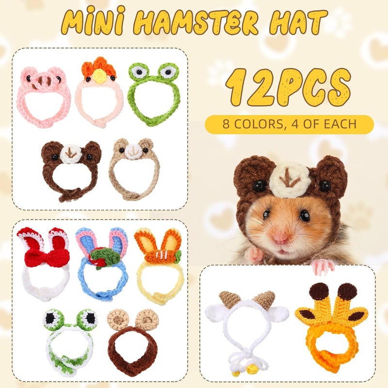 MiniInflat 12 Pcs Hamster Hat Guinea Pig Knitted Cartoon Headwear Mini Small Animals Hat Hamster Clothes for Real Hamsters Pets Small Animal Lizard Dragon Snake Bird Rabbit Party Costume Accessories - Image 3